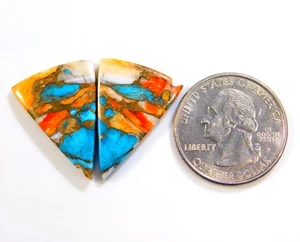 Par de piedras preciosas cabujón 100 % naturales Kingman ostra espinosa turquesa BU = 260 - Imagen 1 de 6