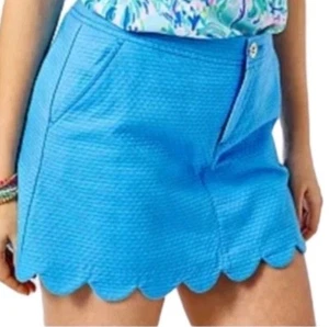 Lilly Pulitzer Colette Bright Blue Textured Cotton Scalloped Skirt Skort Sz 8 - Picture 1 of 12