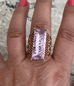 Gem Treasures Gold Vermeil Elongated Pink Amethyst & Rhodolite Ring - Picture 1 of 14