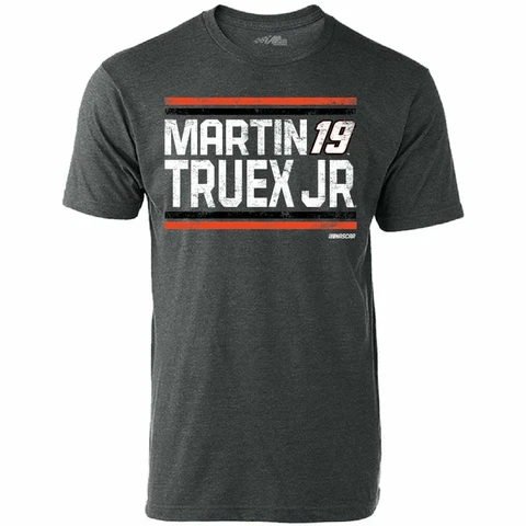 2022 MARTIN TRUEX JR #19 RESTART NASCAR LICENSED CHARCOAL DISTRESSED TEE SHIRT Cover