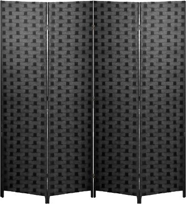 Separador de habitaciones Pantalla de madera 4 paneles Malla de madera Diseño tejido Divisor de pantalla de habitación Foto 1 de 4