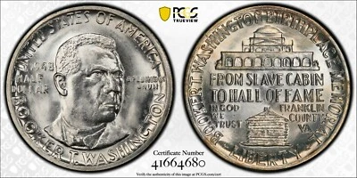 1948 50C Booker T Washington PCGS MS65 Commemorative Half Dollar Silver Coin  - Image 1 of 3