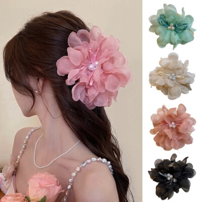 Women Large Chiffon Flower Bow Hair Claw Clip Hairgrip Hair Clamp Jaw Barrettes☆ - Image 1 of 4