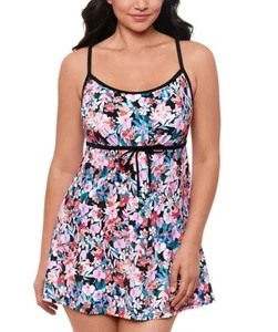 Swim Solutions Women's Plus Blushing Empire Swimdress In Floral Multi, NWT - Picture 1 of 7