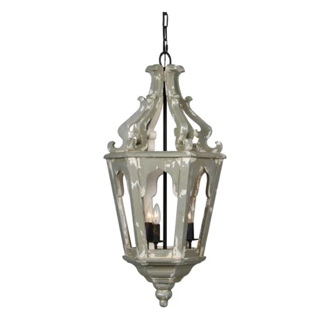 The Halsey Lantern Chandelier with Wooden Bliss Design 35" Cover