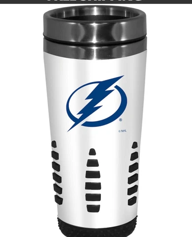 Tampa Bay Lightning NHL Hockey Metal Stainless Hot Cold Beverage Tumbler WHT Cover