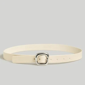 NWT Flawed Madewell Sz M Puffed-Buckle Leather Belt Ecru Off-White Cream NP333 - Picture 1 of 14