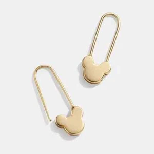 925 Sterling Silver Plain Safety Pin Dangle Earrings 14K Yellow Gold Plated - Picture 1 of 4