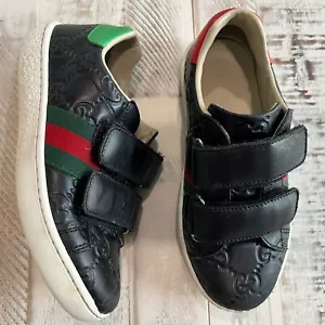 Authentic GUCCI ACE Black Leather Sneaker Shoes Kids Toddler Euro 27 / US 10 - Picture 1 of 11