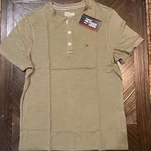 T-shirt Tommy Hilfiger Th Denim verde Henley manica corta taglia extra small - Foto 1 di 4