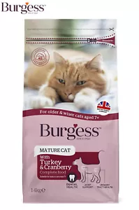 More details for burgess mature senior cat complete dry food kibble with turkey &amp; cranberry 1.4kg