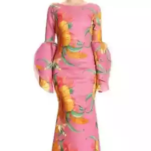 Ivan Troy Women Small Polyester Petal Floral Puff Sleeve Relaxed Fit Maxi Dress - Picture 1 of 2