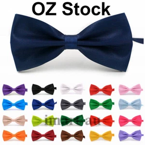 Mens Silk Satin plain Tuxedo Solid Pre tied Bow Ties Wedding Bowtie Necktie ties - Picture 1 of 22
