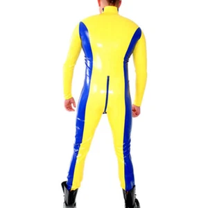 100% Latex Rubber Gelb Rennanzug BodySuit Kostüm Anzug Suit Zipper 0.4mm S-XXL - Picture 1 of 5