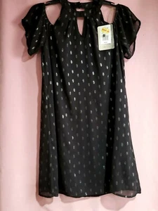 Lily Rose Junior's Black Lined Semi-Sheer Mini Dress Band Neck Cold Shoulder XS - Picture 1 of 6