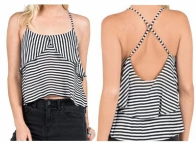 $40 Volcom Moon Rising Camisole Top NWT Sz M, L  Sleevelss Black White Stripe - Image 1 of 4
