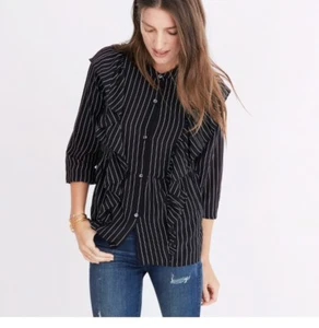 Madewell Seidentop mit Rüschen vorne 118 $, Medium, schwarz, NEU - Bild 1 von 9