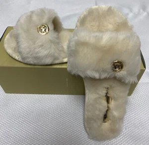 Michael Kors Fur Jet Set MK Slide Off White Slipper $120 New Size 6M - Picture 1 of 7
