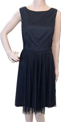 Adrianna Papell Black Pleated Polk Dot Tulle Dress Women’s Size 8 - Image 1 of 4