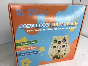 Wooden Montessori Busy Board with 8 LED Lights Switch Sensory Toys For Toddlers - Picture 1 of 3