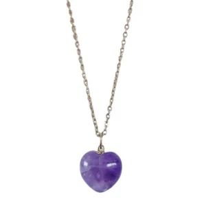 Collana argento in acciaio Inox ciondolo Cuore Pietre vere naturale Ametista - Foto 1 di 7