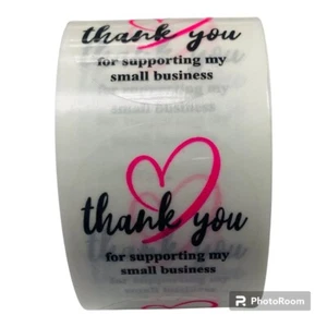 Thank You Supporting Small Business Stickers | Clear w/Pink Heart | 500 Labels - Picture 1 of 4