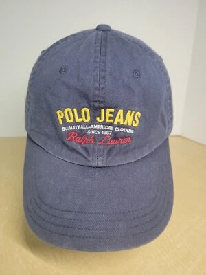 Rare VTG POLO RALPH LAUREN Jeans Spell Out Cursive Strapback Hat 90s OSFA - Imagem 1 de 4