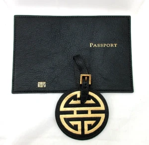 Leather Passport Cover and Luggage Tag Set Gump's Black NEW - Picture 1 of 7