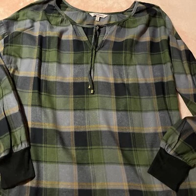 Camisa Blusa Juicy Couture Mujer Manga Larga Pequeña Algodón Verde A Cuadros Foto 1 de 4
