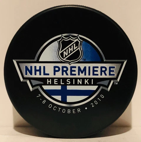 2011 NHL Premiere Helsinki Souvenir Puck Anaheim Ducks vs Buffalo Sabres Cover