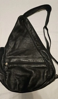 Mochila Bandolera LL Bean Ameribag Espalda Saludable Cuero Guijarro Negro Foto 1 de 4