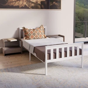 HAGO® Einzelbett 90x200 Weiß Bettrahmen Jugendbett Kinderbett Gästebett Gestell - Bild 1 von 6