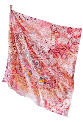 Bufanda 14momme 35"x35" Rosa Bosque Castillo Estampado Pura Morera Sarga Seda 88x88cm Foto 1 de 4