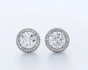 Diamantes creados en laboratorio D/VVS2 de corte redondo con halo de punta de oro de 14K certificados por 3,1 quilates - Imagen 1 de 4
