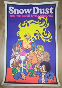 Vintage Blacklight Poster 70s Snow White Dust Seven Dwarves Snorts 23x35 - Picture 1 of 7