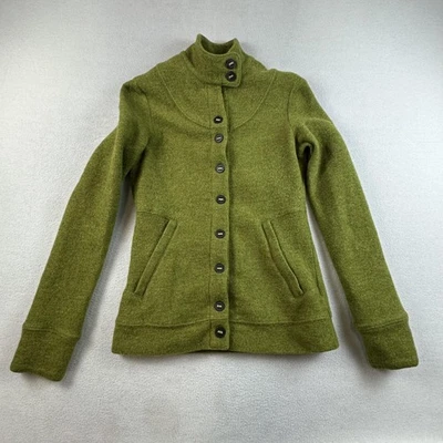 Ibex Jacket Womens XS Green Merino Wool Blend ZQUE USA Zip Pocket Full Button - Image 1 of 4