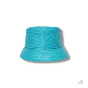 Sombrero cubo de cuero tejido Bottega Veneta verde/azul talla L - Hecho en Italia - Imagen 1 de 18