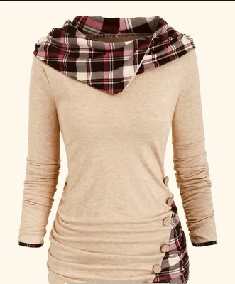 Women’s Long Sleeve Peach Hooded Top With side ruching & Shawl Collar Size M - Image 1 of 4