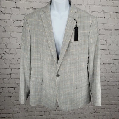 NWT J. Ferrar Gray Tan Plaid Classic Fit 1 Button Blazer Sport Coat Size 46R - Image 1 of 4