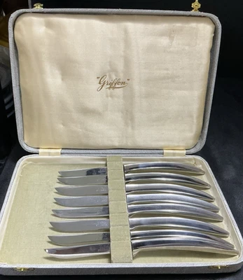 Vintage Griffon Italy Stainless Steel Steak Knives Set w/ Case - Image 1 of 4