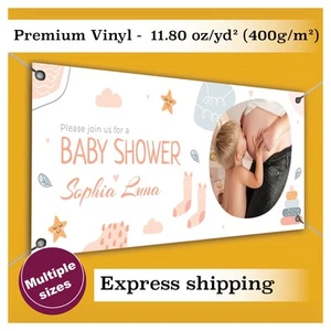 Personalized Baby Shower Banner – Custom Vinyl Sign with Grommets – Girl or Boy - Picture 1 of 6