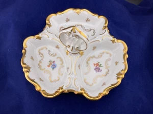 VINTAGE GDR REICHENBACH GERMANY 3- DIVIDED HANDLED DISH FLORAL - Picture 1 of 4