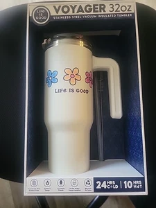Bicchiere Life Is Good Voyager 32 once acciaio inox isolato nuovi fiori - Foto 1 di 5