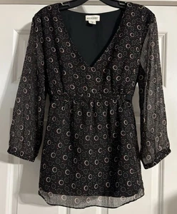 Motherhood Maternity Boho Ribbon Tie Back Size L Sheer 3/4 Sleeve Blouse - Picture 1 of 10