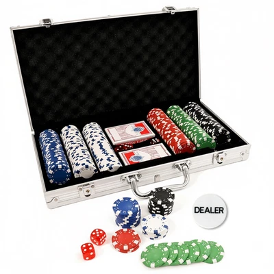 Poker Set 300 pc Carry Case Compact Texas Hold'em BlackJack Casino Game Chip Car - Image 1 of 4