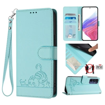 For Various Phone Cute Cat Leather Card Wallet Case Bag Flip Stand Cover Lovely - Image 1 of 4