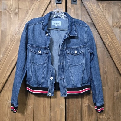 Chaqueta Bomber BB Dakota Denim Mediana M Azul Rayas Ribete Acanalado Chaqueta Jean Algodón Foto 1 de 4