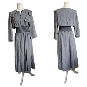 Vestido midi Pablo Gerard Darel azul con volantes de guinga ajustado talla 10 - Imagen 1 de 8