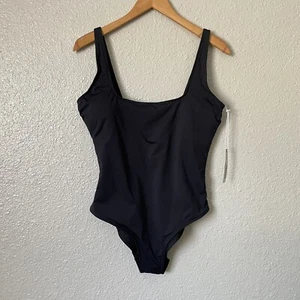 Everlane Sz L 10 12 Black One Piece Squareneck Swimwear Built Bra Removable Pads - Picture 1 of 13