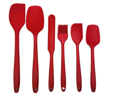 Набор из 6 антипригарных красных резиновых силиконовых лопаток - Изображение 1 из 4